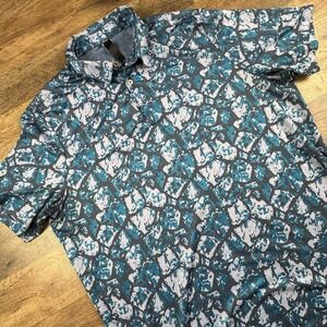 Adidas Shirt‎ Mens Large Pocket Blue Gray Polo Collared Pattern